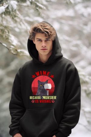 Funny Humor Cat Lover Men Women Reading and Drinking Wine Hoodie