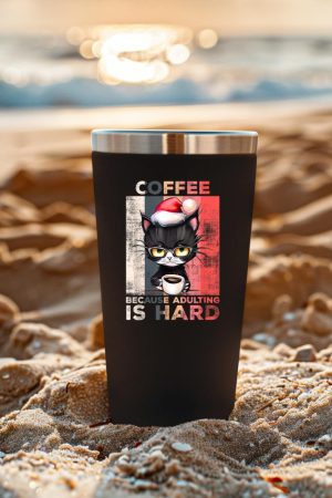 Coffee Because Adulting Is Hard Cat Coffee Christmas Tumbler