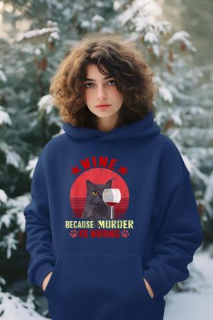 Funny Humor Cat Lover Men Women Reading and Drinking Wine Hoodie