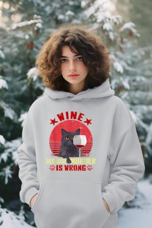 Funny Humor Cat Lover Men Women Reading and Drinking Wine Hoodie