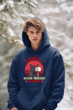 Funny Humor Cat Lover Men Women Reading and Drinking Wine Hoodie