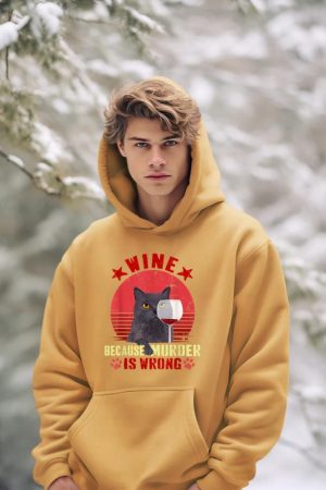 Funny Humor Cat Lover Men Women Reading and Drinking Wine Hoodie