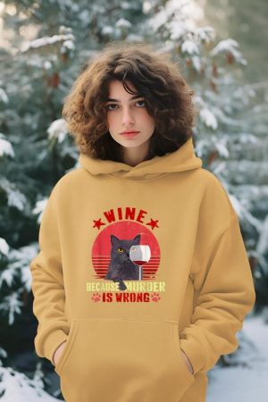 Funny Humor Cat Lover Men Women Reading and Drinking Wine Hoodie
