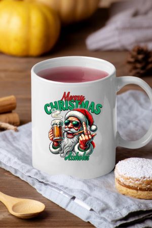 Merry Christmas Funny Santa Claus Middle Finger Drink Beer Mug