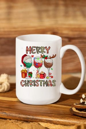 Merry Christmas Lights Drinking Wine Santa Hat Pajamas Women Mug