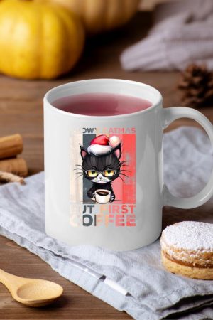 Meowy Catmas But First Coffee Cat Christmas Vintage Women Mug