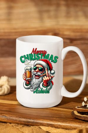 Merry Christmas Funny Santa Claus Middle Finger Drink Beer Mug