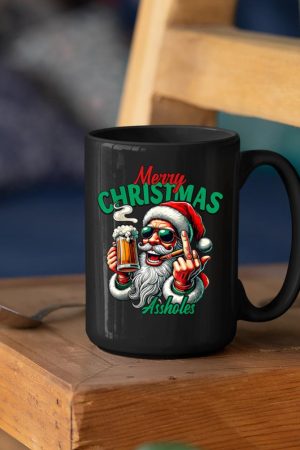 Merry Christmas Funny Santa Claus Middle Finger Drink Beer Mug
