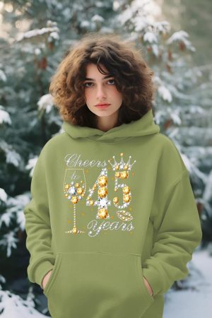 Cheers To 45 Years Old Happy 45th Birthday Queen Drink Wine Hoodie