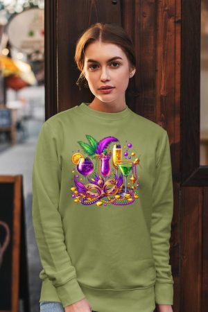 Mardi Gras Glass Of Wine Drinking Team Wine Festival Parade Sweatshirt