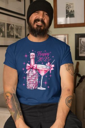 New Years 2025 Pink Champagne Shirt Wine Bottle Disco Balls T-Shirt