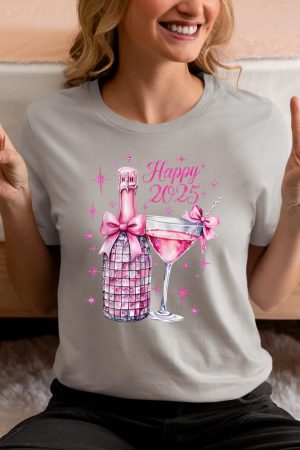 New Years 2025 Pink Champagne Shirt Wine Bottle Disco Balls T-Shirt