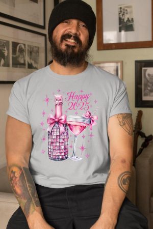 New Years 2025 Pink Champagne Shirt Wine Bottle Disco Balls T-Shirt