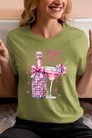 New Years 2025 Pink Champagne Shirt Wine Bottle Disco Balls T-Shirt