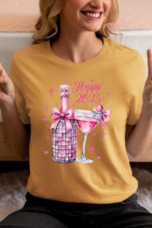 New Years 2025 Pink Champagne Shirt Wine Bottle Disco Balls T-Shirt