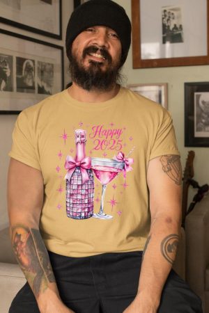 New Years 2025 Pink Champagne Shirt Wine Bottle Disco Balls T-Shirt