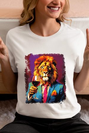 Lion Drinking Wine T-Shirt