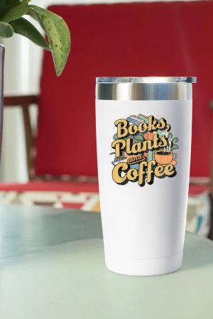 Vintage Books Plants And Coffee Funny Quote Gardening Tumbler