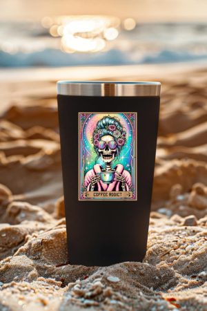 The Coffee Addict Tarot Card Skeleton Coffee Drinker Tumbler
