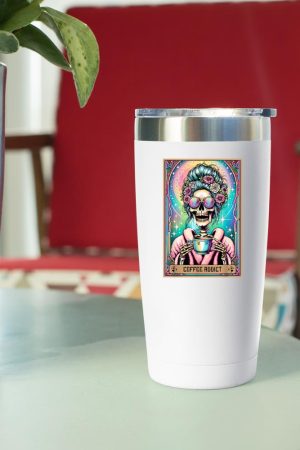 The Coffee Addict Tarot Card Skeleton Coffee Drinker Tumbler