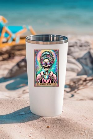 The Coffee Addict Tarot Card Skeleton Coffee Drinker Tumbler