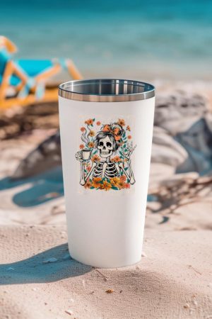 Messy Bun Coffee Lover Never Better Floral Skeleton Women Tumbler
