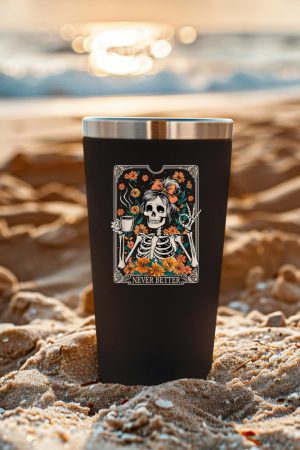Messy Bun Coffee Lover Never Better Floral Skeleton Women Tumbler