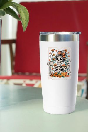 Messy Bun Coffee Lover Never Better Floral Skeleton Women Tumbler