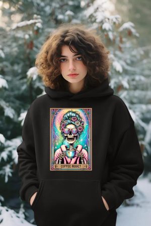 The Coffee Addict Tarot Card Skeleton Coffee Drinker Hoodie