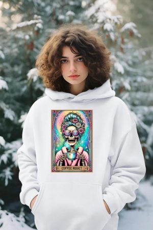 The Coffee Addict Tarot Card Skeleton Coffee Drinker Hoodie