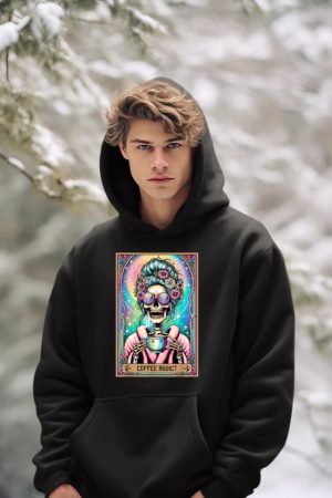The Coffee Addict Tarot Card Skeleton Coffee Drinker Hoodie