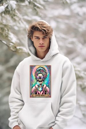 The Coffee Addict Tarot Card Skeleton Coffee Drinker Hoodie