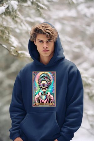 The Coffee Addict Tarot Card Skeleton Coffee Drinker Hoodie