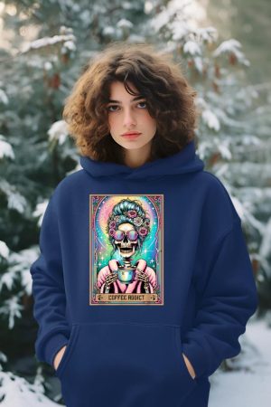 The Coffee Addict Tarot Card Skeleton Coffee Drinker Hoodie