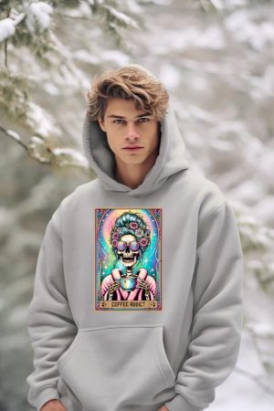 The Coffee Addict Tarot Card Skeleton Coffee Drinker Hoodie