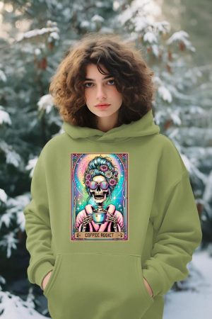 The Coffee Addict Tarot Card Skeleton Coffee Drinker Hoodie