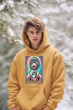 The Coffee Addict Tarot Card Skeleton Coffee Drinker Hoodie