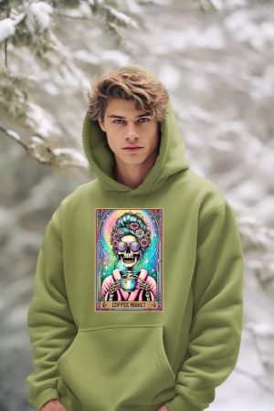 The Coffee Addict Tarot Card Skeleton Coffee Drinker Hoodie