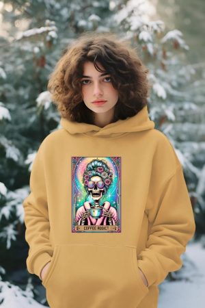 The Coffee Addict Tarot Card Skeleton Coffee Drinker Hoodie