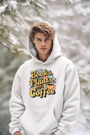 Vintage Books Plants And Coffee Funny Quote Gardening Hoodie