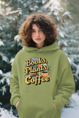 Vintage Books Plants And Coffee Funny Quote Gardening Hoodie