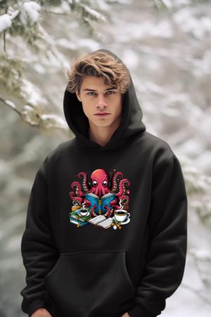 Octopus Reading Book Coffee Lover Bookaholic Bookworm Reader Hoodie