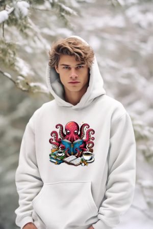 Octopus Reading Book Coffee Lover Bookaholic Bookworm Reader Hoodie