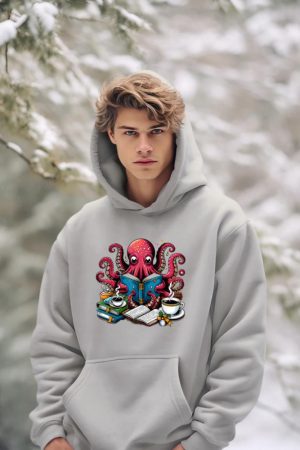 Octopus Reading Book Coffee Lover Bookaholic Bookworm Reader Hoodie