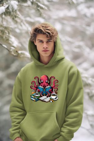Octopus Reading Book Coffee Lover Bookaholic Bookworm Reader Hoodie