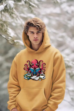 Octopus Reading Book Coffee Lover Bookaholic Bookworm Reader Hoodie