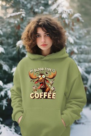 My Blood Type is Coffee Funny Moose Coffee Lover Hoodie