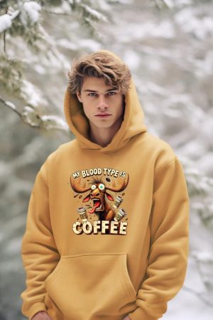My Blood Type is Coffee Funny Moose Coffee Lover Hoodie
