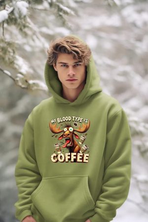 My Blood Type is Coffee Funny Moose Coffee Lover Hoodie