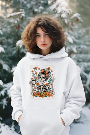 Messy Bun Coffee Lover Never Better Floral Skeleton Women Hoodie